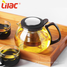 Bule de chá de vidro lilás com infusor de aço inoxidável